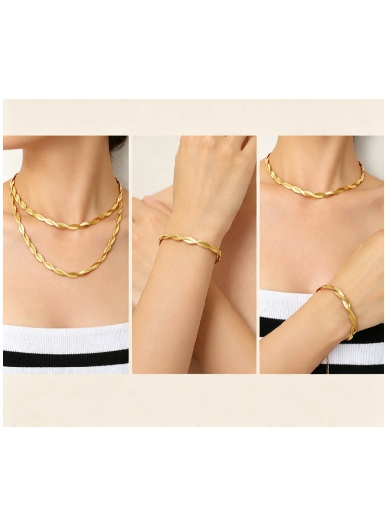 LATEEN 18K Gold Plated Jewelry Set, Matching Choker Necklace & Bracelet for Women, Premium Luxury Jewelry for Daily Styling & Gift Giving - Image 3