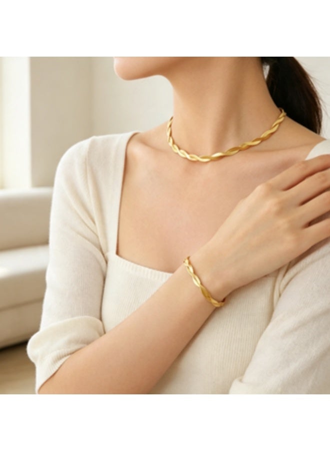 LATEEN 18K Gold Plated Jewelry Set, Matching Choker Necklace & Bracelet for Women, Premium Luxury Jewelry for Daily Styling & Gift Giving - Image 4