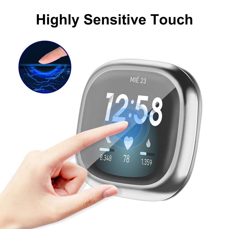 Tobfit [4 Pack] Screen Protector Case Compatible for Fitbit Sense 2 / Fitbit Versa 4, Slim Fit Full Protective Cover Shockproof Bumper Glossy Soft TPU Sense 2 Case Cover (Black+Rose gold+Silver+Clear) - Image 5