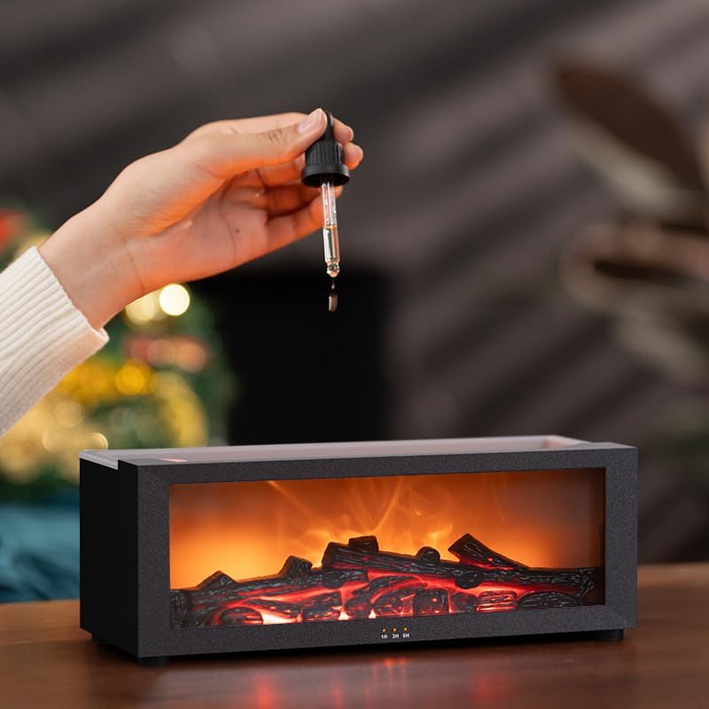 SENMUL Eseential Oil Diffuser, Fireplace Flame Oil Diffuser - Aromatherapy Aroma Humidifier, Upgrade 7 Flame Colors Noiseless 150ml Remote Control - Perfect for Bedroom Home Office (Fireplace Black) - Image 5