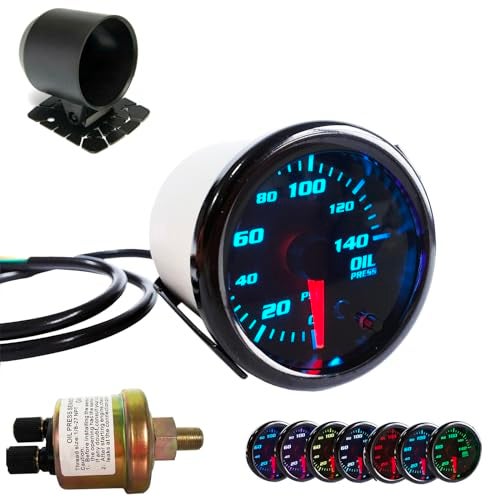 CYONRUAN Oil Pressure Gauge 52mm Oil Press Meter with 1/8 NPT Male Thread Sensor,with Cup,2'',7 Colors, 0-140 PSI, Digital LED - Image 2
