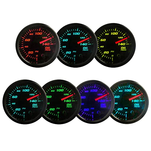 CYONRUAN Oil Pressure Gauge 52mm Oil Press Meter with 1/8 NPT Male Thread Sensor,with Cup,2'',7 Colors, 0-140 PSI, Digital LED - Image 4