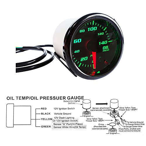 CYONRUAN Oil Pressure Gauge 52mm Oil Press Meter with 1/8 NPT Male Thread Sensor,with Cup,2'',7 Colors, 0-140 PSI, Digital LED - Image 5