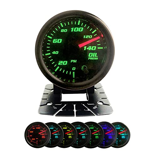 CYONRUAN Oil Pressure Gauge 52mm Oil Press Meter with 1/8 NPT Male Thread Sensor,with Cup,2'',7 Colors, 0-140 PSI, Digital LED - Image 1