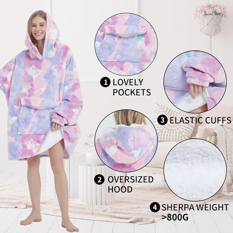 Fiosnow Glow in the Dark Butterfly Blanket Hoodies for Women and Men Adult Oversize Wearable Blanket Hoodies for Soft and Warm - Image 4