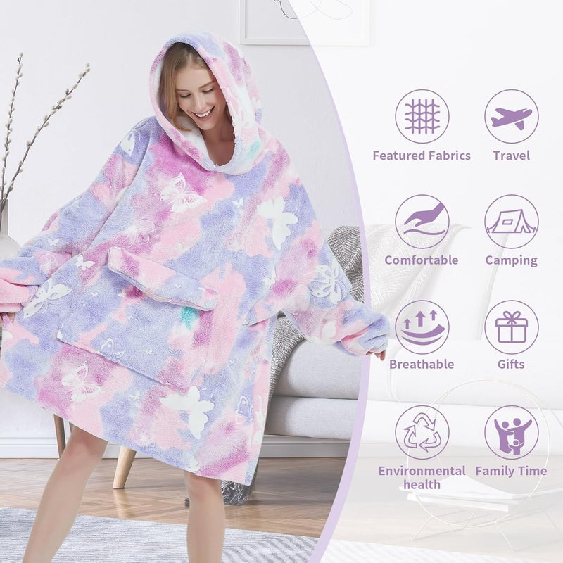 Fiosnow Glow in the Dark Butterfly Blanket Hoodies for Women and Men Adult Oversize Wearable Blanket Hoodies for Soft and Warm - Image 3