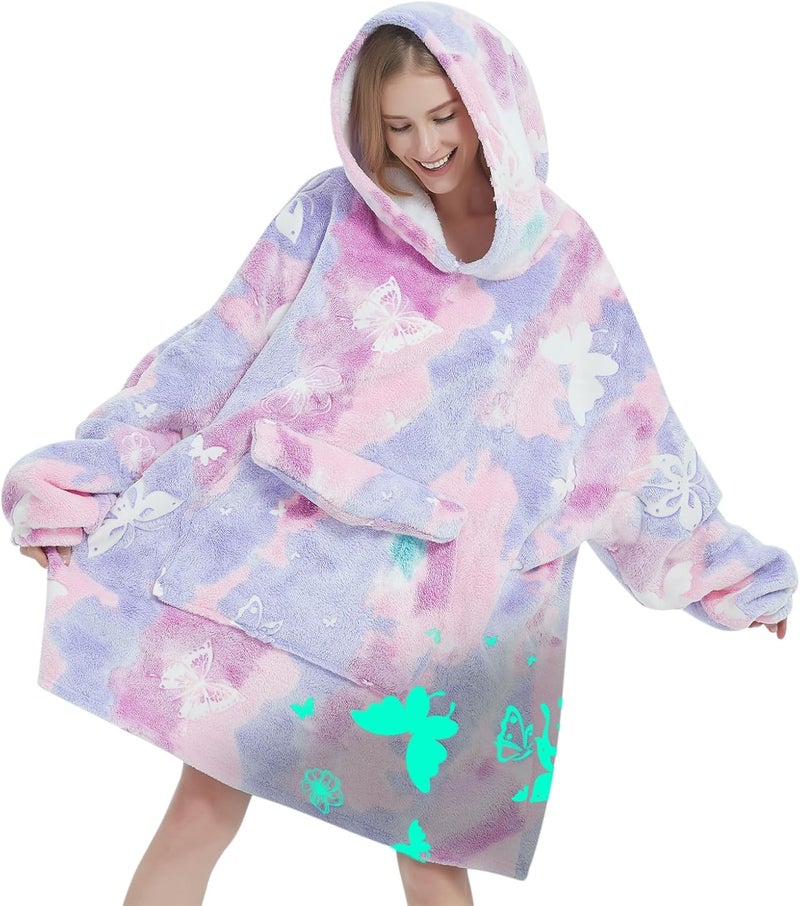 Fiosnow Glow in the Dark Butterfly Blanket Hoodies for Women and Men Adult Oversize Wearable Blanket Hoodies for Soft and Warm - Image 1