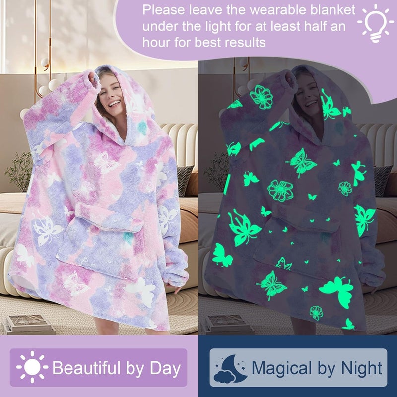 Fiosnow Glow in the Dark Butterfly Blanket Hoodies for Women and Men Adult Oversize Wearable Blanket Hoodies for Soft and Warm - Image 2