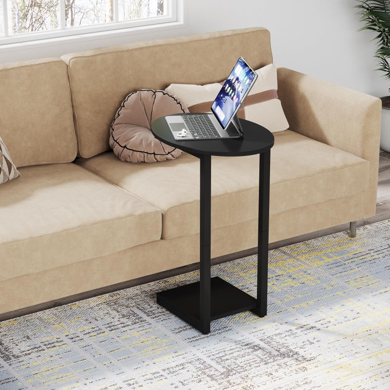 Hosfais Small Side Table End Table, C-Shaped Wood Coffee Table TV Tray for Eating Couch Tables for Small Space, Living Room, (Black) - Image 4