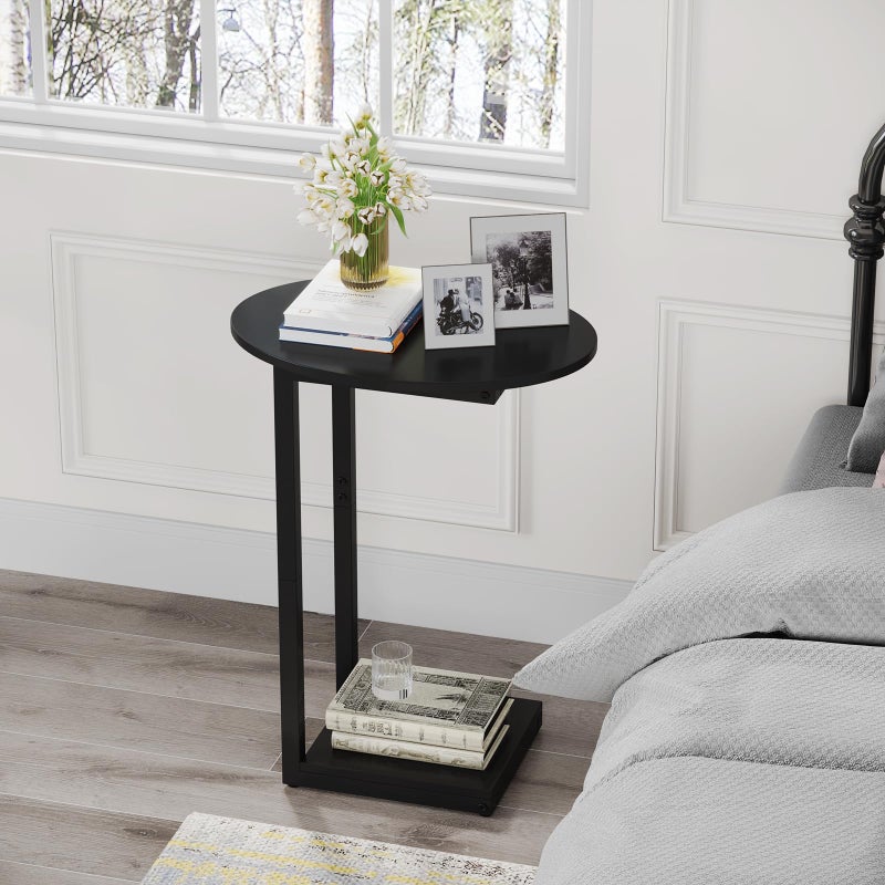 Hosfais Small Side Table End Table, C-Shaped Wood Coffee Table TV Tray for Eating Couch Tables for Small Space, Living Room, (Black) - Image 2