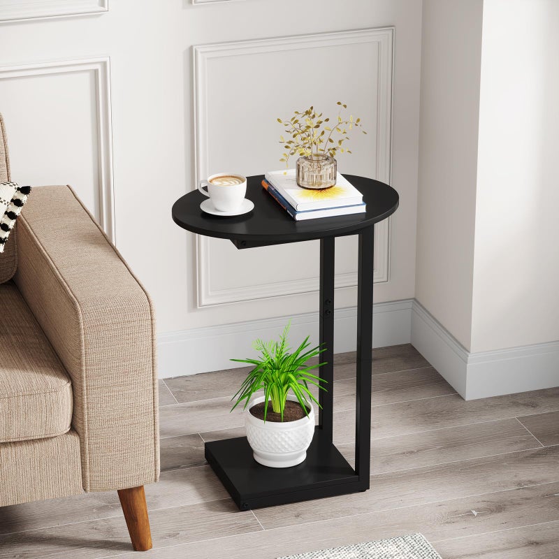 Hosfais Small Side Table End Table, C-Shaped Wood Coffee Table TV Tray for Eating Couch Tables for Small Space, Living Room, (Black) - Image 3