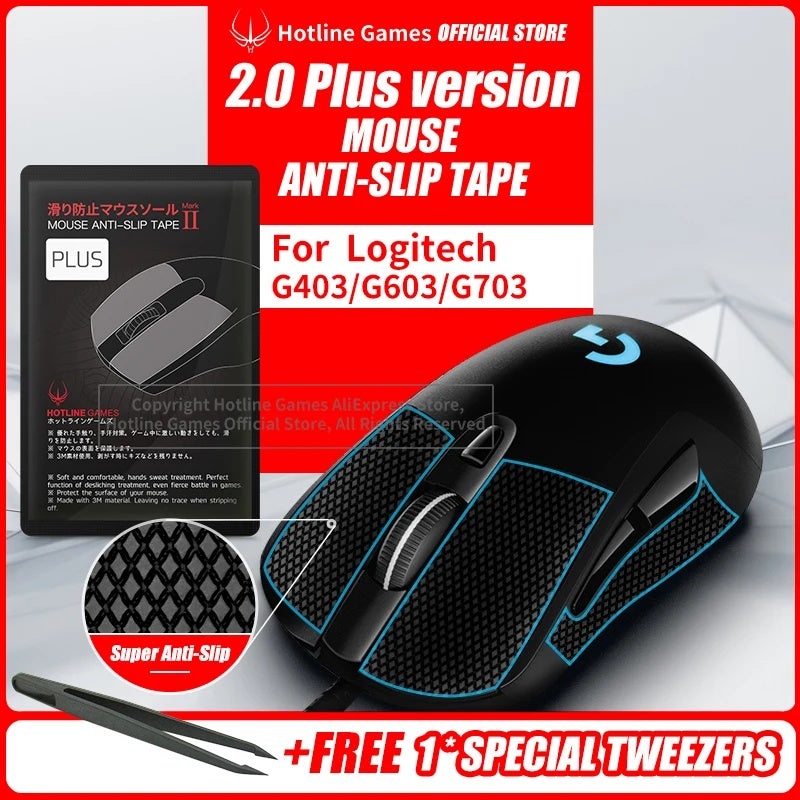 Hotline Games 2.0 Plus Mouse Anti-slip Grip Tape for Logitech G403 G603 G703, Grip Upgrade, Moisture Wicking, Pre Cut - Image 1
