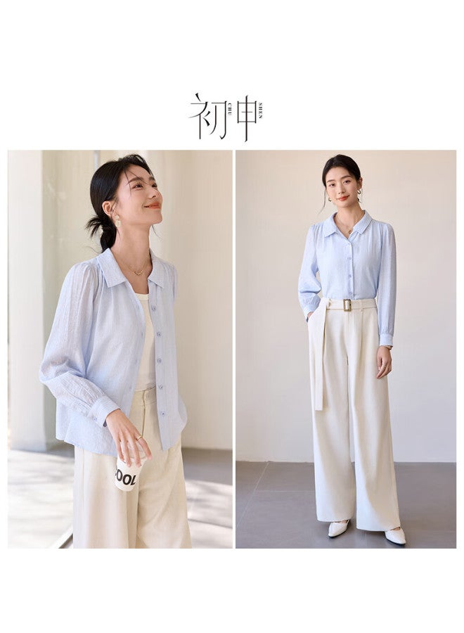 First Application Chushen Spring/Summer Thin Long Sleeve Shirt Women'S Elegant Puff Sleeve Texture Fabric Casual Shirt Air-Conditioning Shirt S51S042 - Image 4