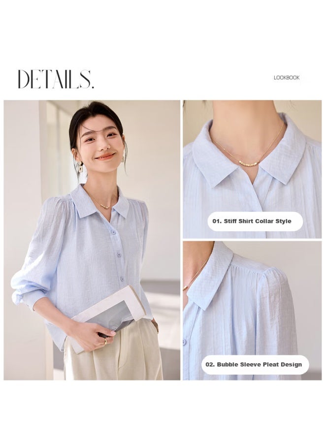 First Application Chushen Spring/Summer Thin Long Sleeve Shirt Women'S Elegant Puff Sleeve Texture Fabric Casual Shirt Air-Conditioning Shirt S51S042 - Image 3