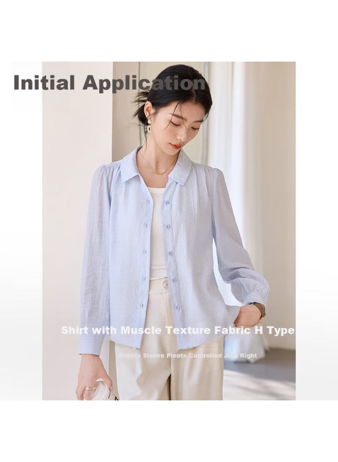 First Application Chushen Spring/Summer Thin Long Sleeve Shirt Women'S Elegant Puff Sleeve Texture Fabric Casual Shirt Air-Conditioning Shirt S51S042 - Image 2