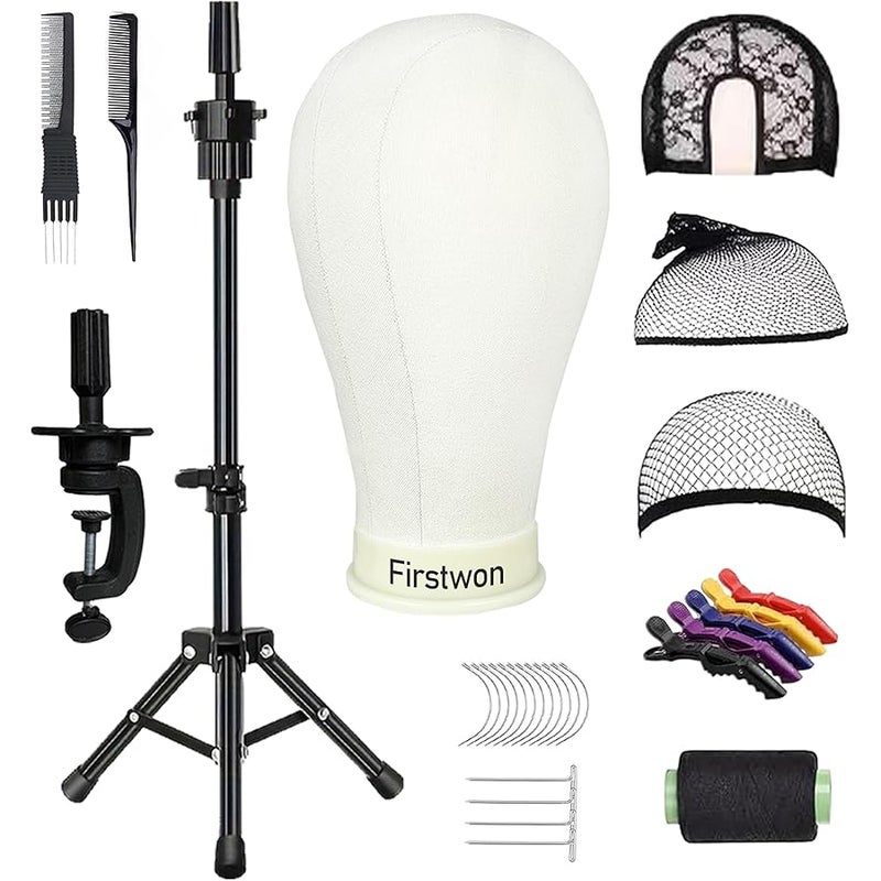 Firstwon 22 Inch Wig Head Mannequin Head for Wigs, Wig Stand with Head for Hair Styling Practice Display Wigs Making Tripod Stand with T Pins Set - Image 1