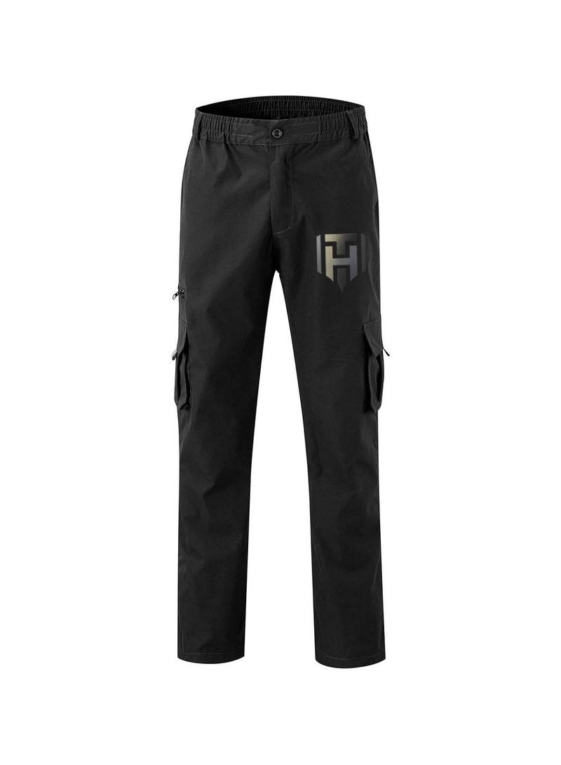 Huitich Men’s Casual Multi-Pocket Workwear Trousers Black, Size L - Image 2