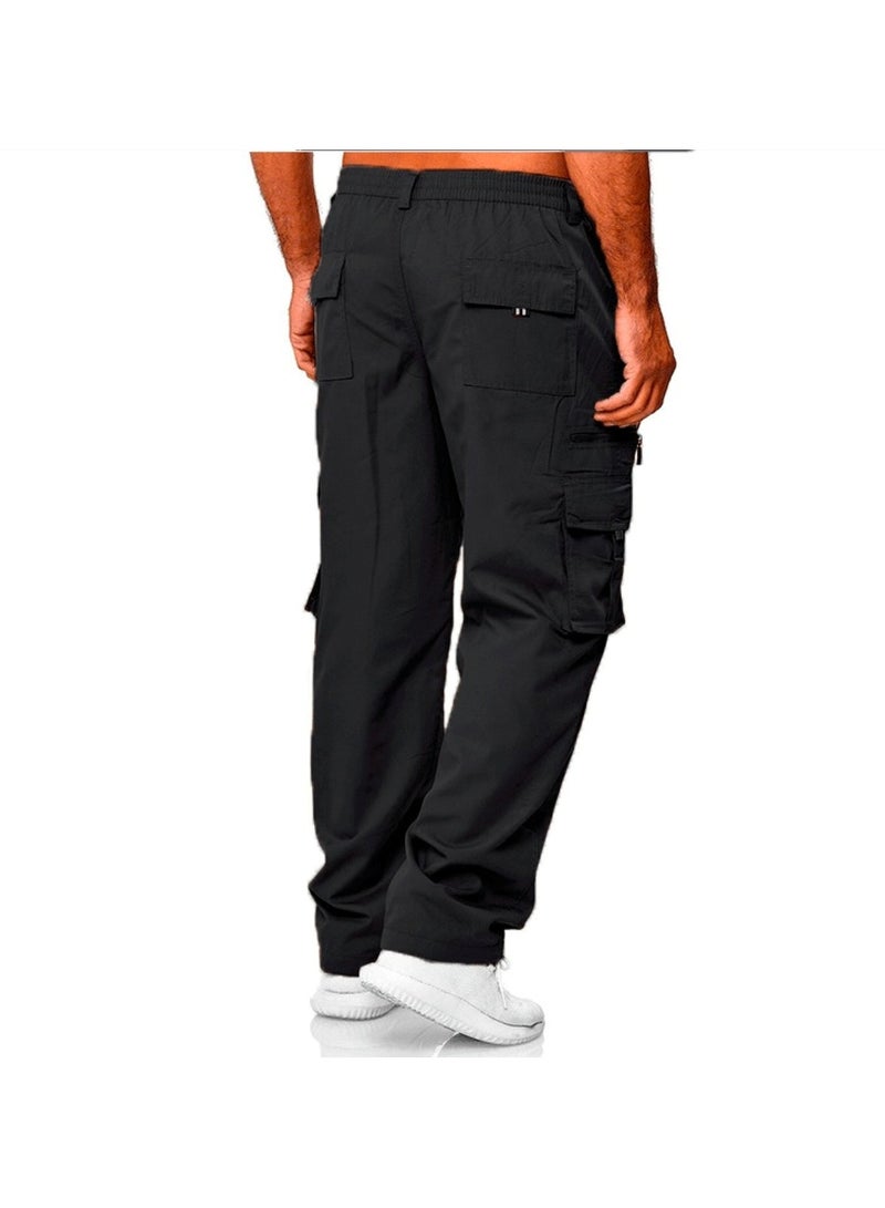 Huitich Men’s Casual Multi-Pocket Workwear Trousers Black, Size L - Image 3