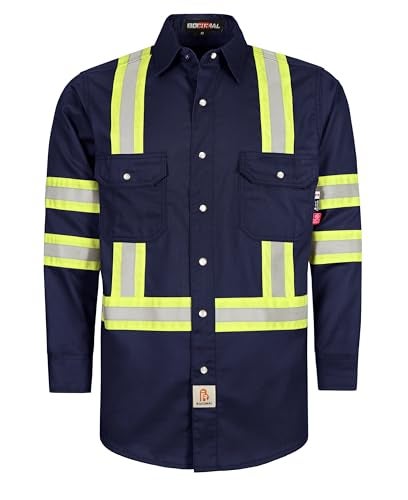 BOCOMAL FR Shirts for Men Hi Vis High Visibility 65oz Lightweight Type O Flame Resistant Refective Safety Shirt - Image 1