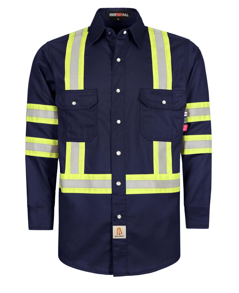 BOCOMAL FR Shirts for Men Hi Vis High Visibility 65oz Lightweight Type O Flame Resistant Refective Safety Shirt - Image 2