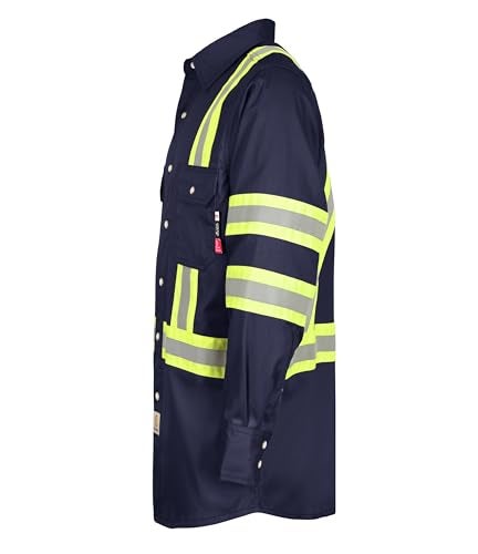 BOCOMAL FR Shirts for Men Hi Vis High Visibility 65oz Lightweight Type O Flame Resistant Refective Safety Shirt - Image 3