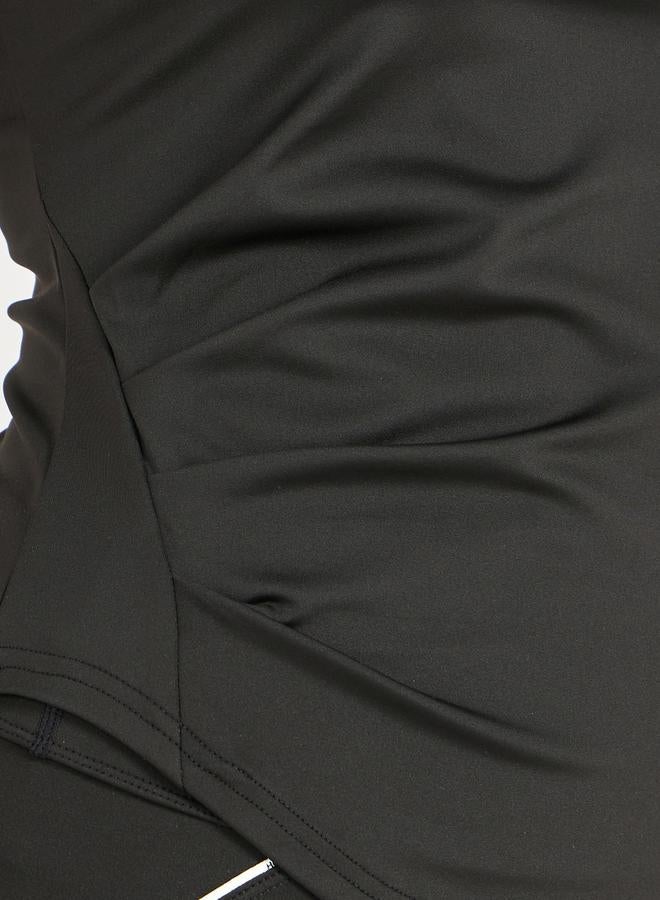 Styli Active Gathered Curved Hem Detail Notch Neck Top - Image 3