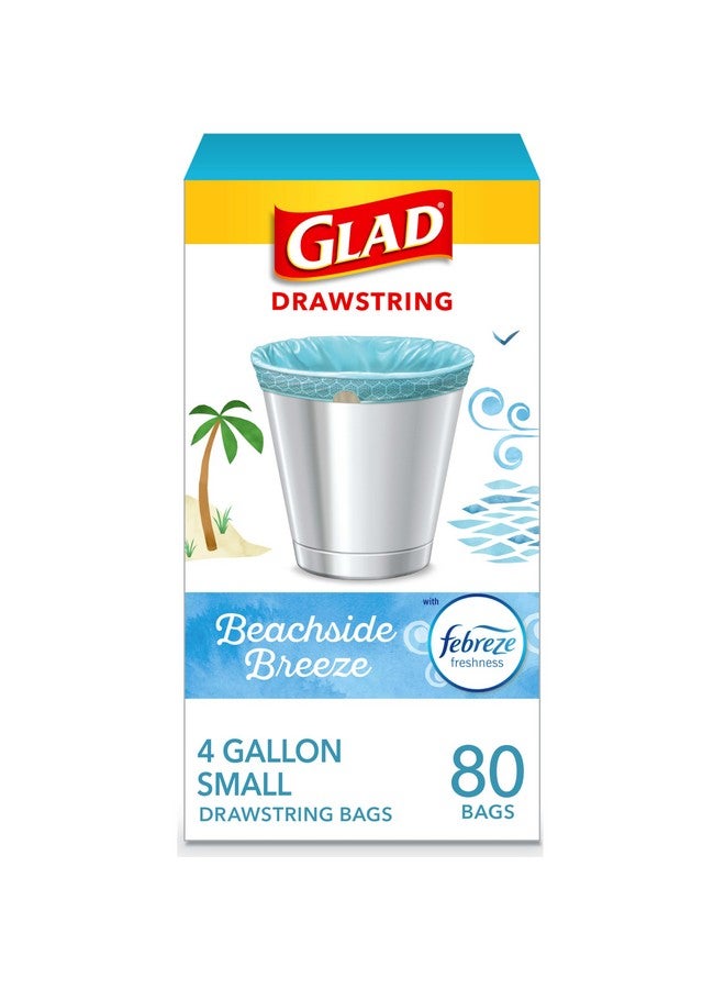 Glad Odorshield Small Drawstring Trash Bags, 4 Gal, Febreze Beachside Breeze, 80 Ct, Pack May Vary - Image 1