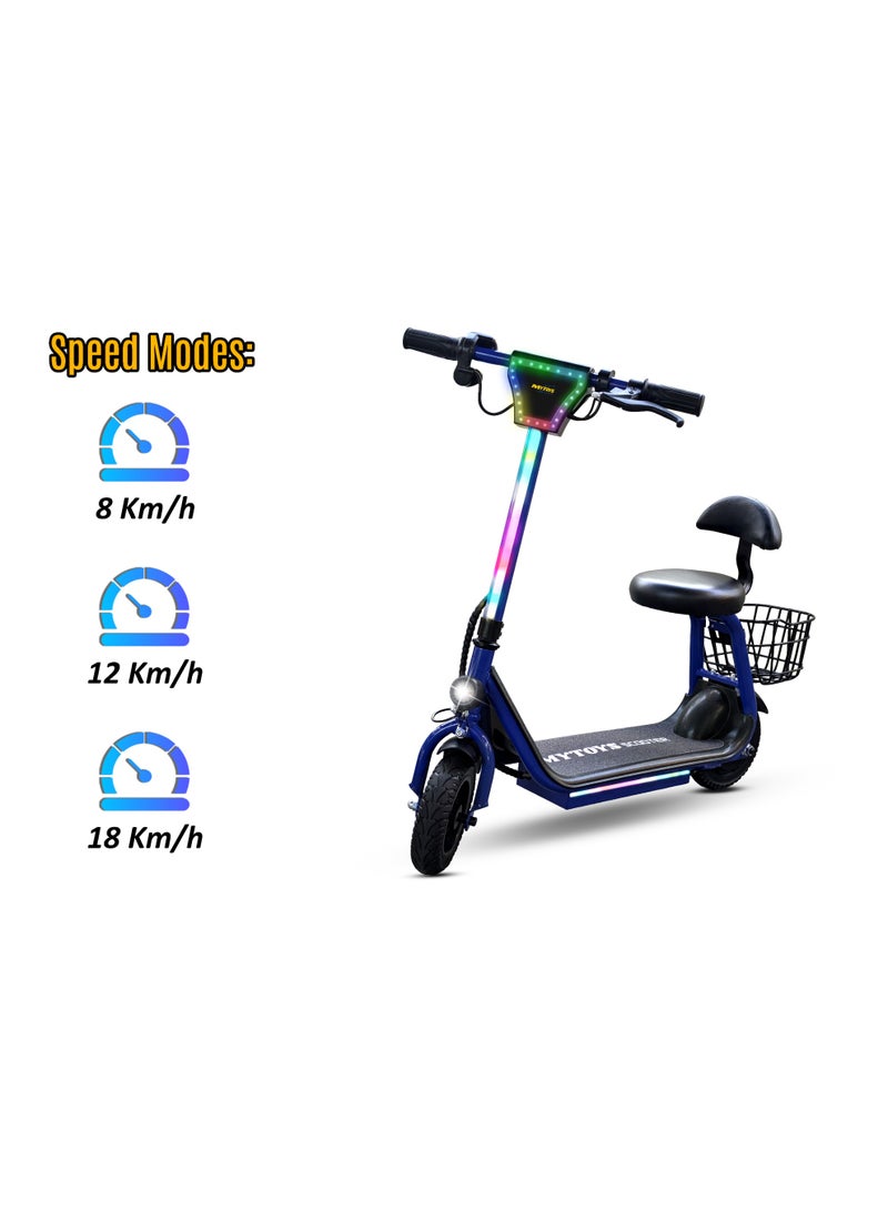 MYTOYS MT390 2025 Kids Electric Scooter With Seat Led Light On Handle And Deck, Bluetooth Speaker, Key Start,250W Brushless Motor Three Speed Modes 18Km/H Electric Scooter For Kids - Image 4