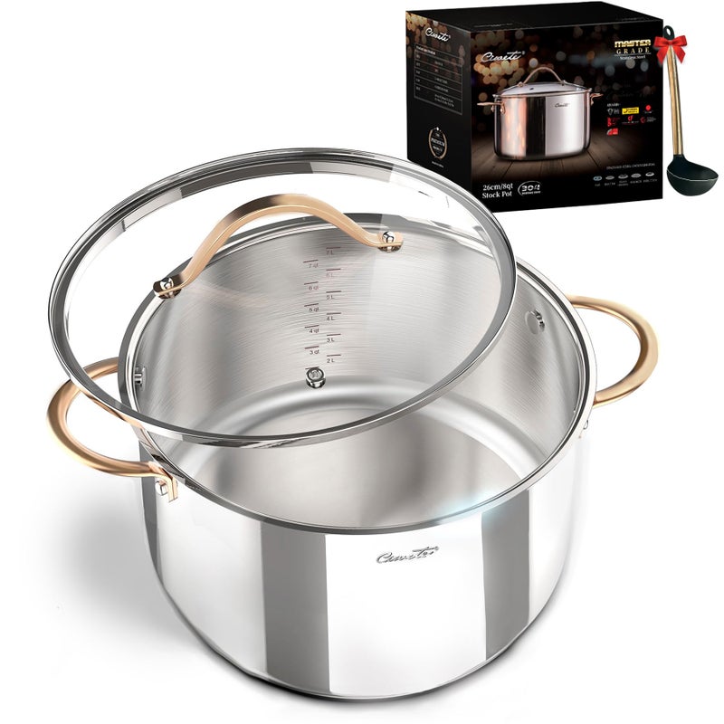 Ciwete 8 Quart Stock Pot, 3 Ply Whole Clad Stainless Steel Stock Pot, 8 QT Cooking Pot with Lid, Induction Pot for Cooking, 18/10 Stainless Steel Cookware Stockpots Oven, Gas and Dishwasher Safe - Image 1