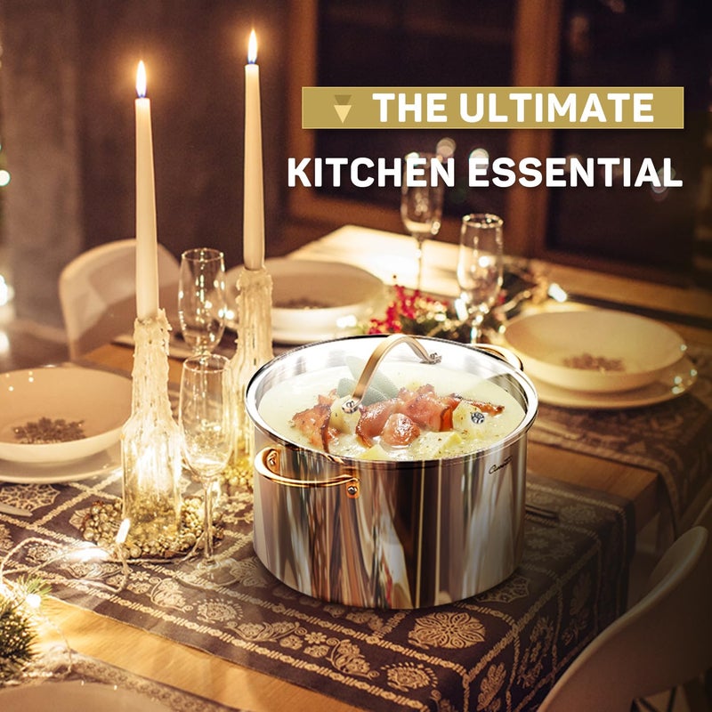 Ciwete 8 Quart Stock Pot, 3 Ply Whole Clad Stainless Steel Stock Pot, 8 QT Cooking Pot with Lid, Induction Pot for Cooking, 18/10 Stainless Steel Cookware Stockpots Oven, Gas and Dishwasher Safe - Image 3