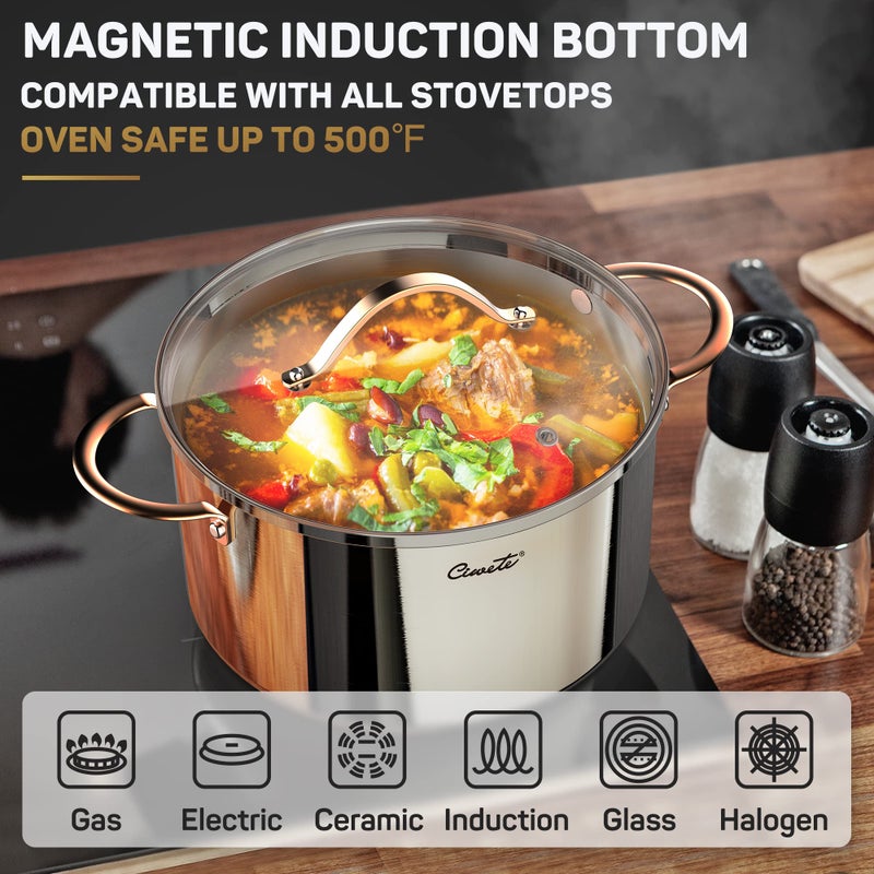 Ciwete 8 Quart Stock Pot, 3 Ply Whole Clad Stainless Steel Stock Pot, 8 QT Cooking Pot with Lid, Induction Pot for Cooking, 18/10 Stainless Steel Cookware Stockpots Oven, Gas and Dishwasher Safe - Image 4