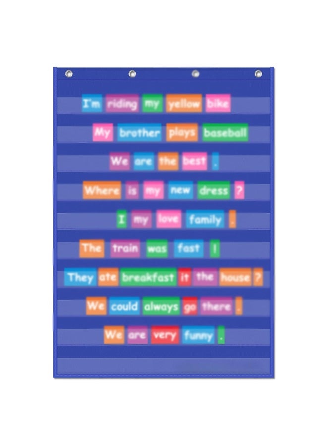 Standard Pocket Charts, Wall Hanging Pocket Charts Back To School Supplies, Standard Sentence Strips And Word Cards, Clear Chart For Teacher Lessons In Classroom Or Home Use, Bule - Image 1