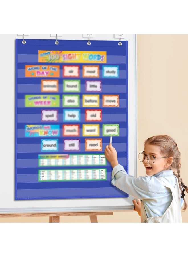 Standard Pocket Charts, Wall Hanging Pocket Charts Back To School Supplies, Standard Sentence Strips And Word Cards, Clear Chart For Teacher Lessons In Classroom Or Home Use, Bule - Image 5
