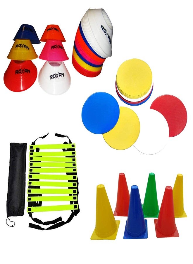 Foxsus Combo of Agility Ladder 4 m with 10 rungs; 6 dot Marker; 10 Mini Saucer Cone Multicolour;6 Marking Cone 6 inches - Image 1
