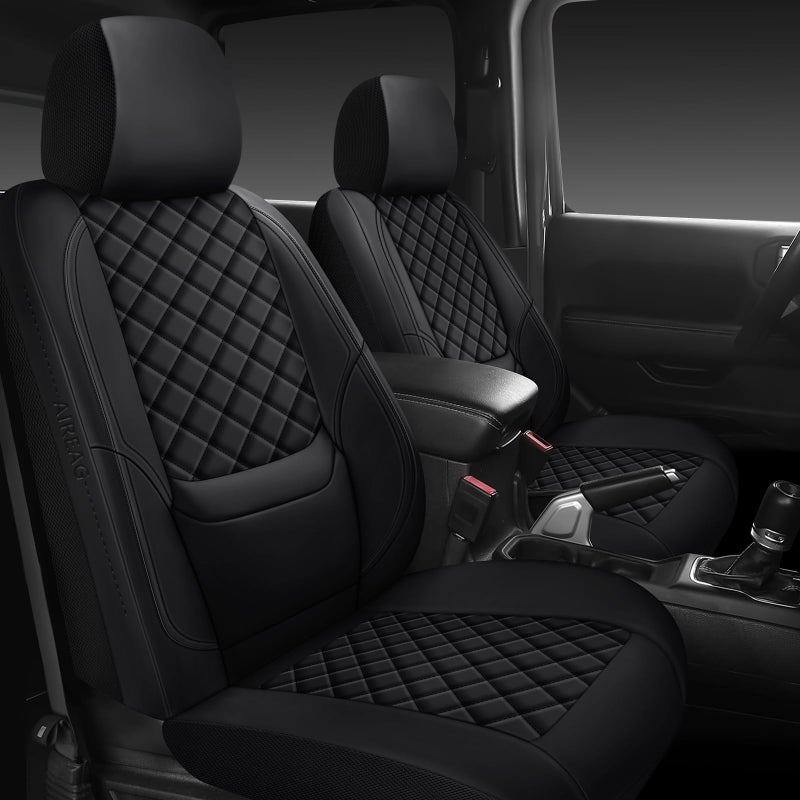 WENNFOUR Wrangler Seat Covers 2007-2026 Full Set, Waterproof Leather Interior Sets with Lumbar Support Custom Fit for Jeep Wrangler JK JL 4 Door Unlimited Sahara/Sport/Rubicon X 392 Willys, Black - Image 1