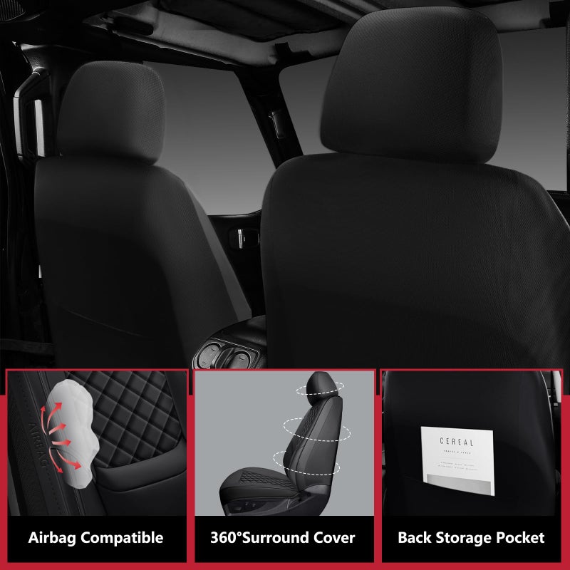 WENNFOUR Wrangler Seat Covers 2007-2026 Full Set, Waterproof Leather Interior Sets with Lumbar Support Custom Fit for Jeep Wrangler JK JL 4 Door Unlimited Sahara/Sport/Rubicon X 392 Willys, Black - Image 5