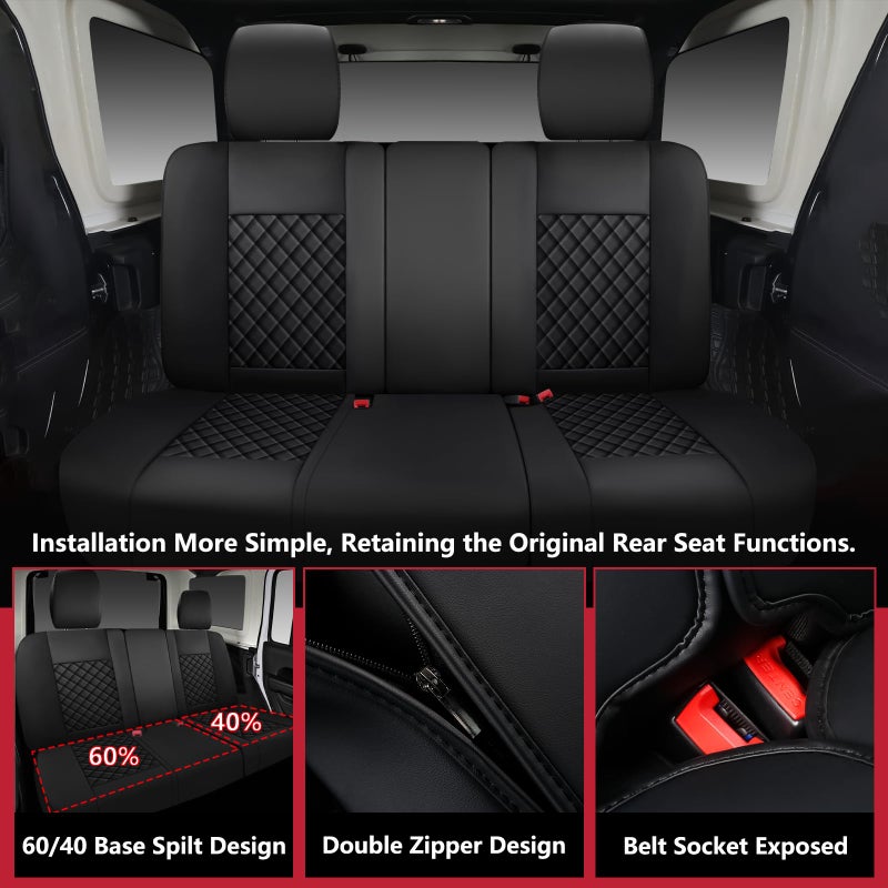 WENNFOUR Wrangler Seat Covers 2007-2026 Full Set, Waterproof Leather Interior Sets with Lumbar Support Custom Fit for Jeep Wrangler JK JL 4 Door Unlimited Sahara/Sport/Rubicon X 392 Willys, Black - Image 3