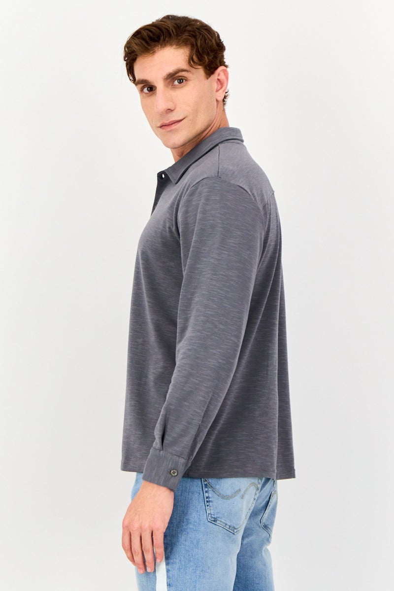 Core Elements Men Regular Fit Plain Long Sleeve Casual Shirt, Grey - Image 2