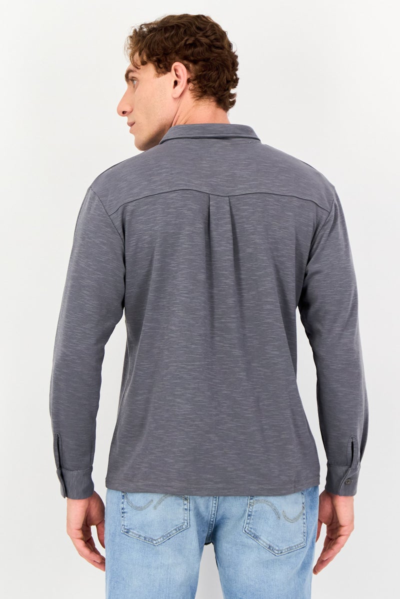 Core Elements Men Regular Fit Plain Long Sleeve Casual Shirt, Grey - Image 3