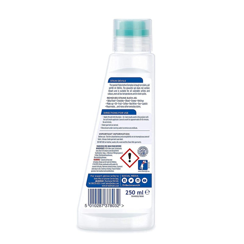 Dr. Beckmann Pre Wash Stain Remover with Brush | Works 1st Time Against Tough Stains | For all Colours & Textiles | 250ml - Image 5