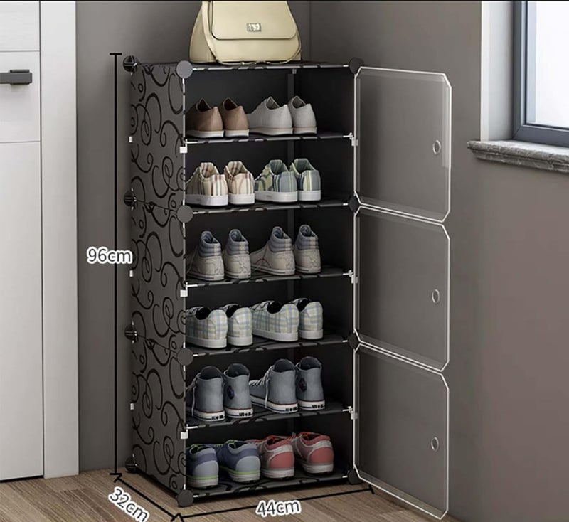AYSIS 6 Shelf DIY Shoe Rack Box Organizer ^ Multi-Purpose Plastic Shoe Rack for Home, PP Plastic Home Rack with Door for Entryway, Chappal Slipper Shoe Stand【Black, 6-Shelf-3-Door】 - Image 2