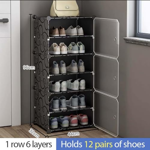 AYSIS 6 Shelf DIY Shoe Rack Box Organizer ^ Multi-Purpose Plastic Shoe Rack for Home, PP Plastic Home Rack with Door for Entryway, Chappal Slipper Shoe Stand【Black, 6-Shelf-3-Door】 - Image 3