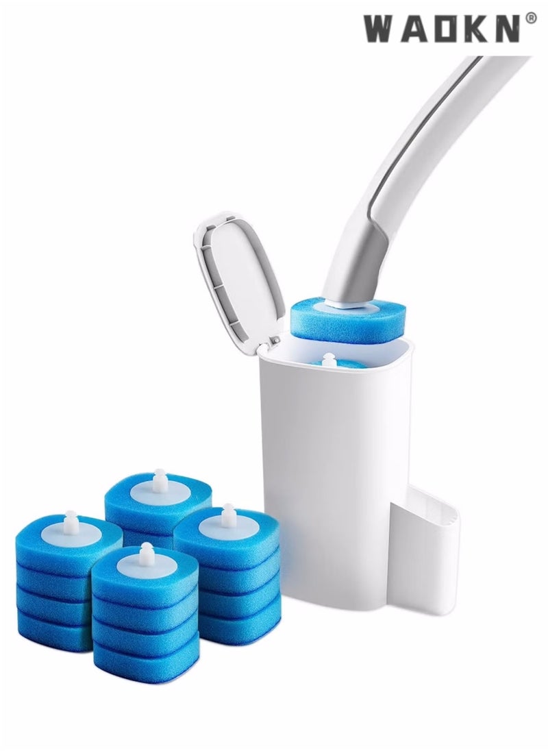 WAOKN Disposable Toilet Bowl Cleaning Brush, Disposable Brush Head with 16 Refills Dissolving Wand Replacement Sponge Brush Heads, Soft Toilet Cleaner Brush for Bathroom Toilet Cleaning  - Image 1