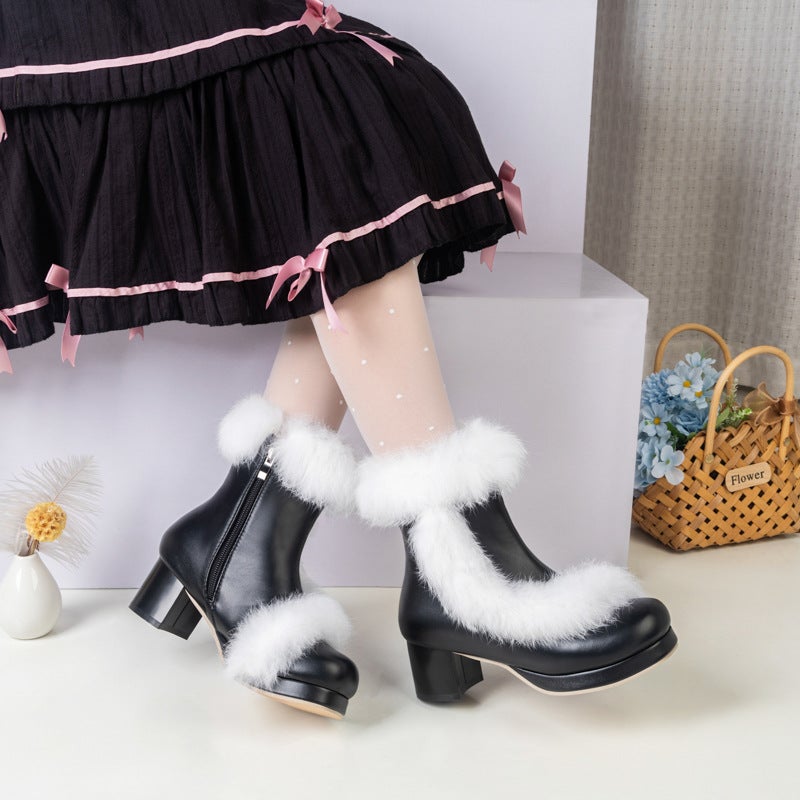 2024 Independent Station Middle Heel Thick Bottom Rough 28-48 Plus Size Sweet Lolita Low Boots Women - Image 2