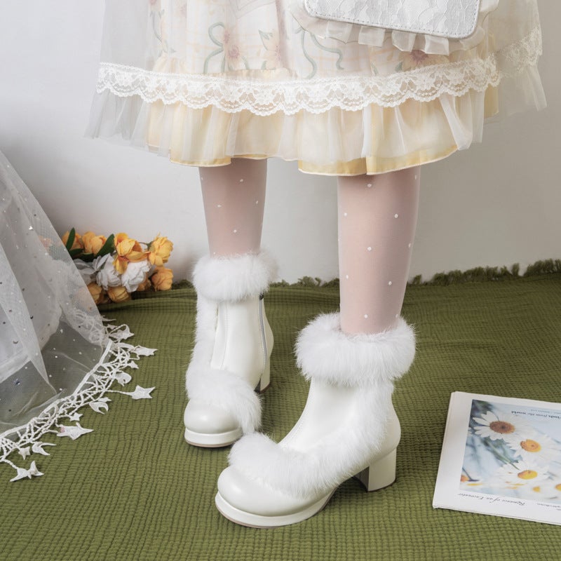 2024 Independent Station Middle Heel Thick Bottom Rough 28-48 Plus Size Sweet Lolita Low Boots Women - Image 4