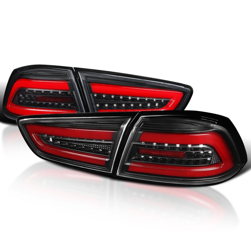 SPECD TUNING Black Tail Lights wRed LED Bar Compatible with 20082017 Mitsubishi Lancer 20082015 Mitsubishi Lancer Evolution Left Right Pair Assembly