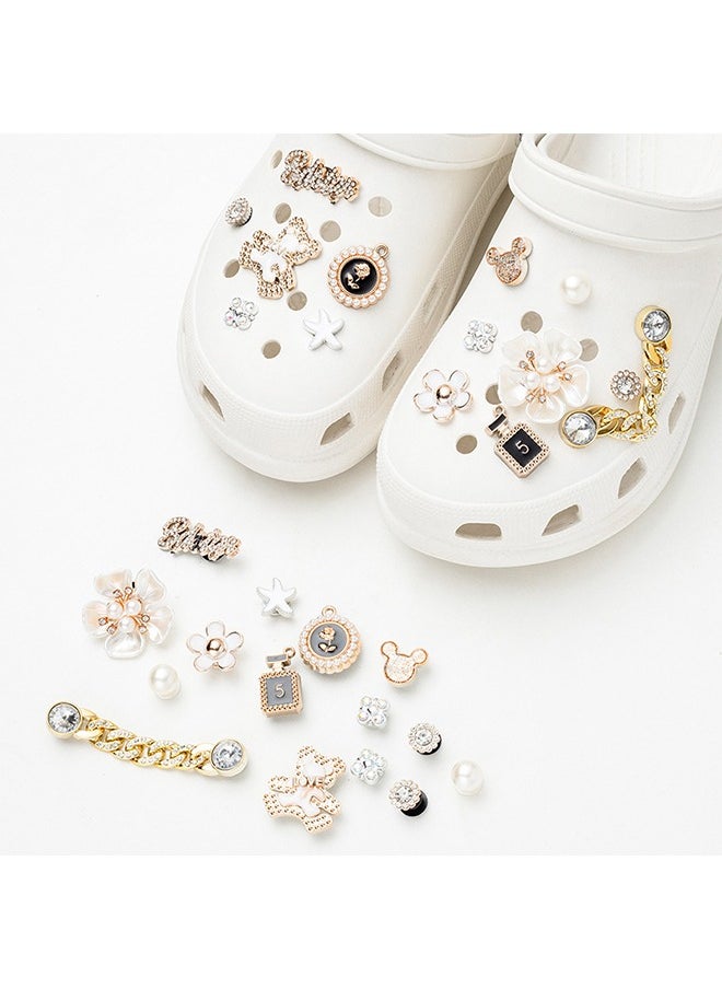 HY ​14 PCS Bling Shoe Charms, Pearl Diamond Chain Shiny Little Bear Charms Decoration, Favors Gifts for Birthday Party  - Image 1