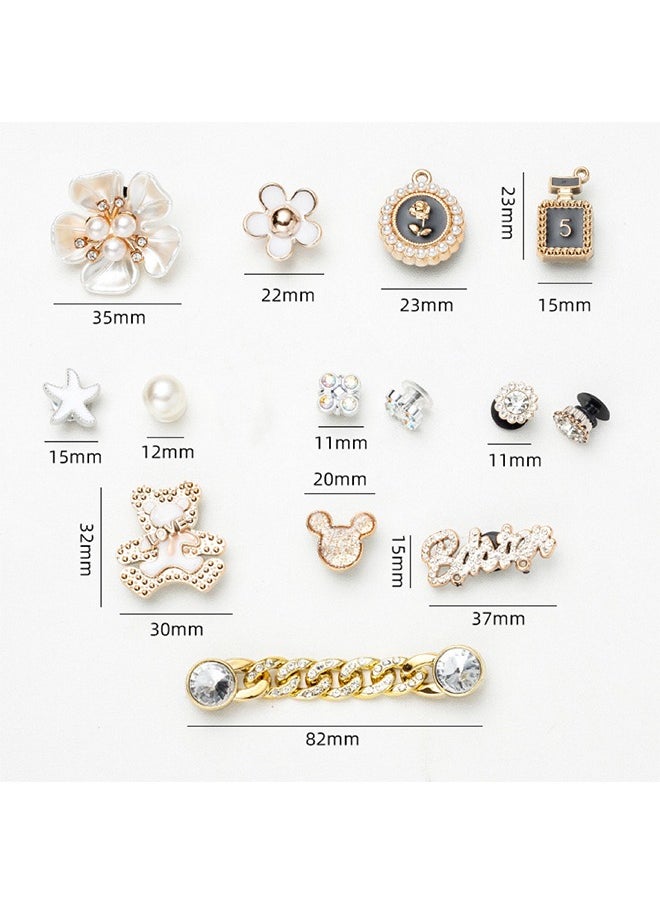 HY ​14 PCS Bling Shoe Charms, Pearl Diamond Chain Shiny Little Bear Charms Decoration, Favors Gifts for Birthday Party  - Image 2