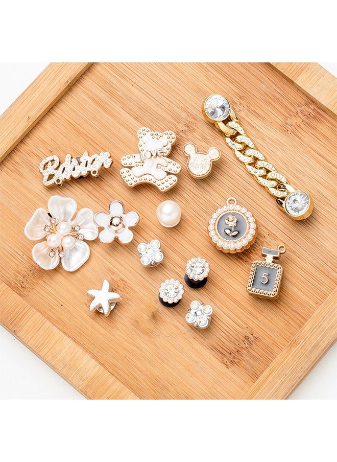 HY ​14 PCS Bling Shoe Charms, Pearl Diamond Chain Shiny Little Bear Charms Decoration, Favors Gifts for Birthday Party  - Image 3