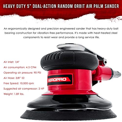 TCP Global Professional Heavy Duty 5" Dual-Action Random Orbit Air Palm Sander with Both PSA and Hook & Loop Backing Pads - Orbital Pneumatic Sanding Disc Sander - Automotive Body Shop, Woodworking - Image 3